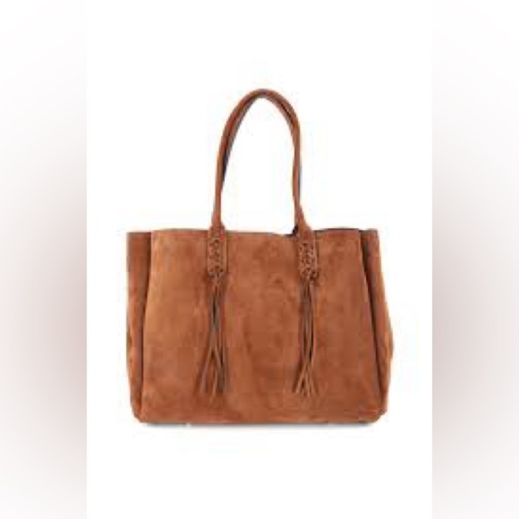 Argentine Real Suede British Tan Cognac Tote Bag with Tassels - Picture 3 of 14